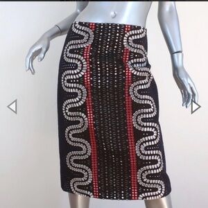 Tory Burch Black and Red Patterned Pencil Skirt